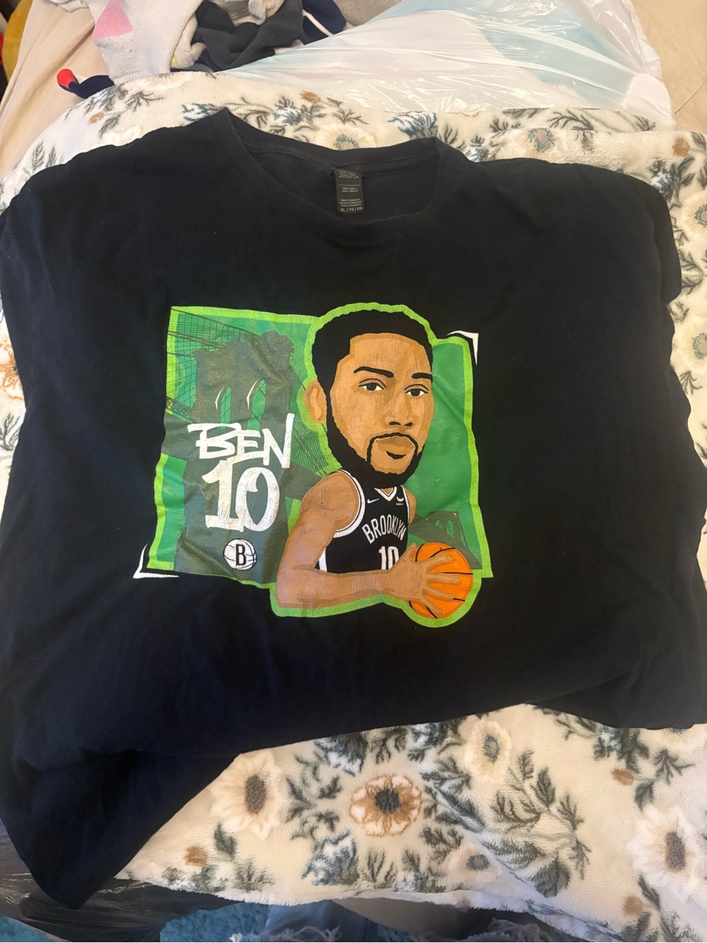 NBA Ben 10 Brooklyn Nets Graphic Tee - Black with Green Accents
